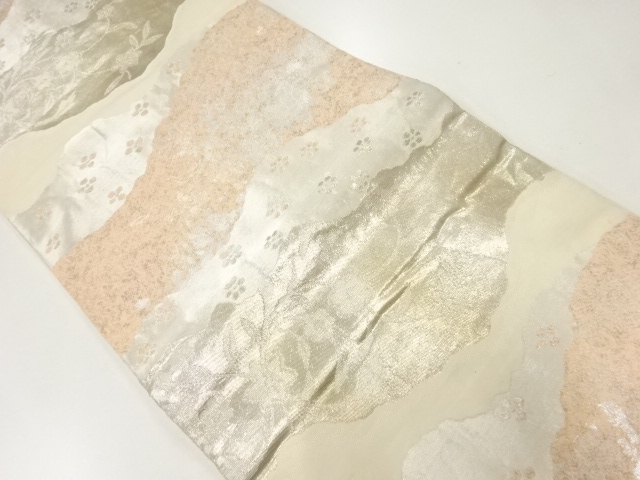 JAPANESE KIMONO / ANTIQUE FUKURO OBI / SILK / WOVEN FLORAL ARABESQUE